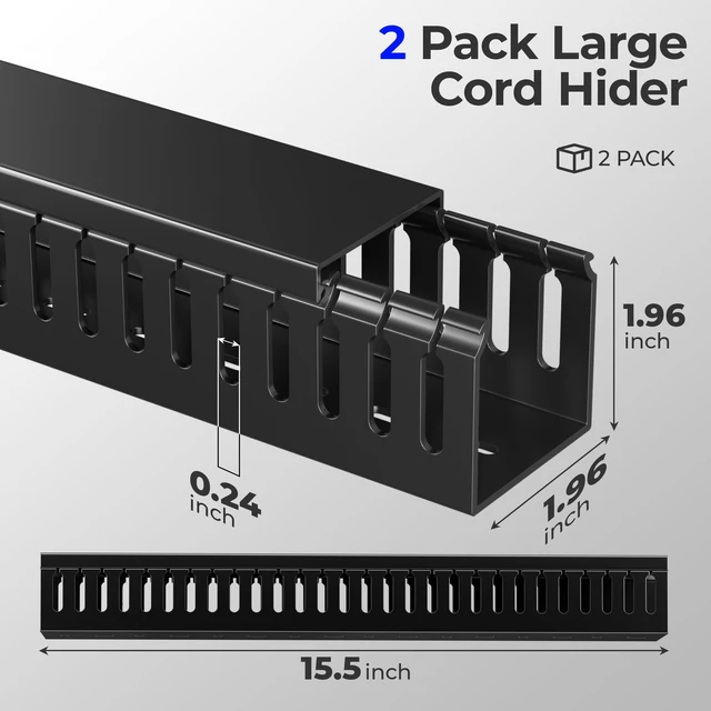 Alt view image 2 of 7 - 2 Pack Cable Management, 31in X-Large PVC Under Desk Cable Management, No-Drill Cord Hider Open Slot Wire Raceway for Computer/TVs/Networks, Cord Organizer Black