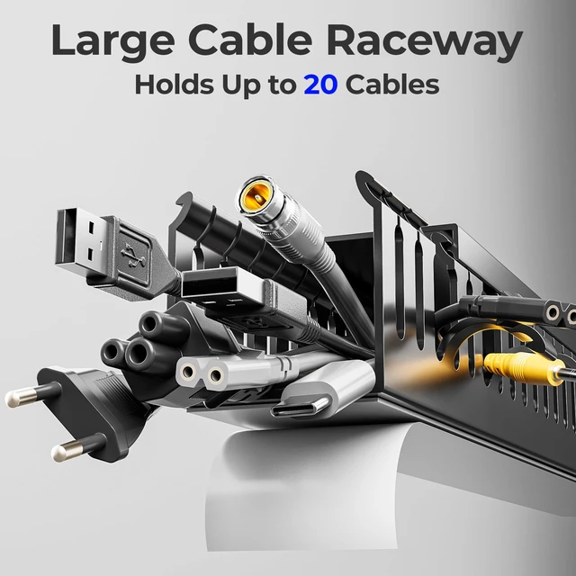 Alt view image 3 of 7 - 2 Pack Cable Management, 31in X-Large PVC Under Desk Cable Management, No-Drill Cord Hider Open Slot Wire Raceway for Computer/TVs/Networks, Cord Organizer Black