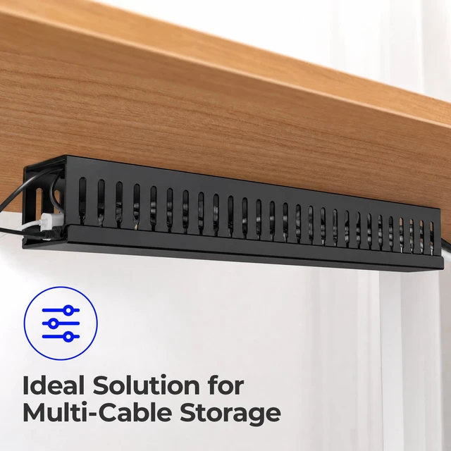 Alt view image 5 of 7 - 2 Pack Cable Management, 31in X-Large PVC Under Desk Cable Management, No-Drill Cord Hider Open Slot Wire Raceway for Computer/TVs/Networks, Cord Organizer Black
