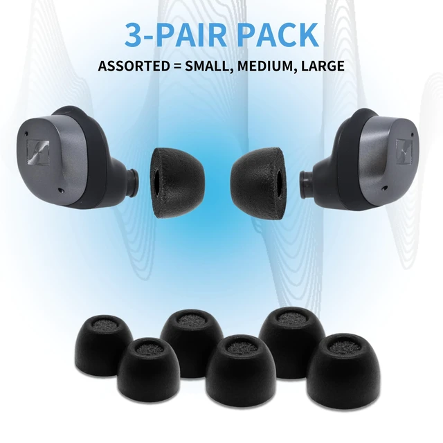 Alt view image 2 of 7 - TrueGrip Premium Memory Foam Replacement Ear Tips, Black, Small 3 Pairs, for Sennheiser Momentum 3, 4, ACCENTUM, Enhanced Comfort, Secure Fit, Superior Noise Isolation, Cleaning Tool