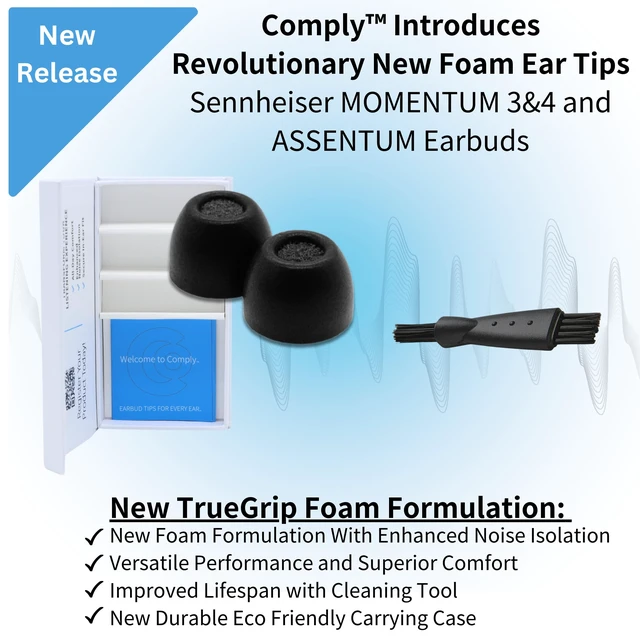 Alt view image 3 of 7 - TrueGrip Premium Memory Foam Replacement Ear Tips, Black, Small 3 Pairs, for Sennheiser Momentum 3, 4, ACCENTUM, Enhanced Comfort, Secure Fit, Superior Noise Isolation, Cleaning Tool