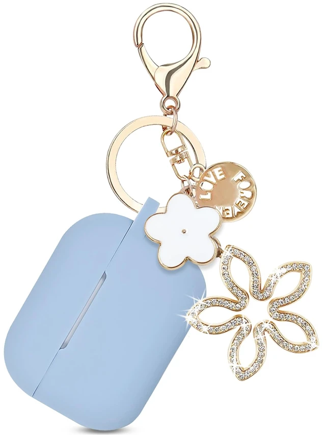 Alt view image 2 of 7 - Compatible with AirPods Pro 2nd Generation Case with Cleaner Kit, Silicone Protective Case for Apple AirPod Pro 2nd/1st Earbuds Wireless Charging Cases with Bling Keychain (Gray Blue)