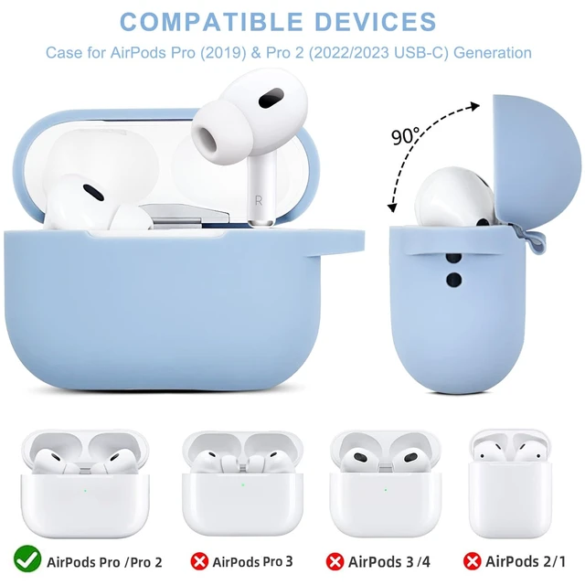 Alt view image 3 of 7 - Compatible with AirPods Pro 2nd Generation Case with Cleaner Kit, Silicone Protective Case for Apple AirPod Pro 2nd/1st Earbuds Wireless Charging Cases with Bling Keychain (Gray Blue)