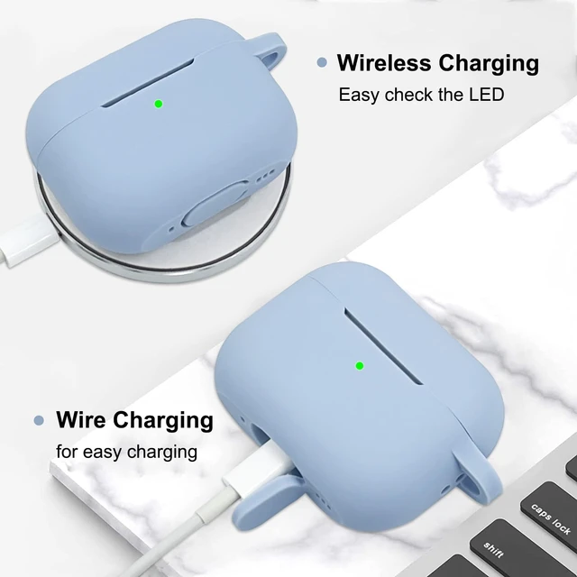 Alt view image 5 of 7 - Compatible with AirPods Pro 2nd Generation Case with Cleaner Kit, Silicone Protective Case for Apple AirPod Pro 2nd/1st Earbuds Wireless Charging Cases with Bling Keychain (Gray Blue)