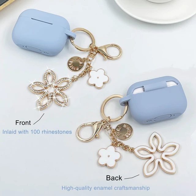Alt view image 6 of 7 - Compatible with AirPods Pro 2nd Generation Case with Cleaner Kit, Silicone Protective Case for Apple AirPod Pro 2nd/1st Earbuds Wireless Charging Cases with Bling Keychain (Gray Blue)