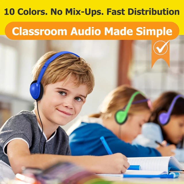 Alt view image 6 of 7 - 10 Pack Kids Headphones Bulk Type C, USB C Wired Headphones for School Classroom, Wholesale Children Student Headset for Chromebook Laptop PC, Mixed Colors