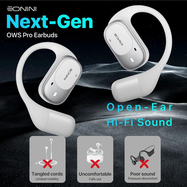 Alt view image 3 of 7 - Open-Ear Earbuds with Earhooks, LED Display Case, Lightweight & Secure Fit, All-Day Comfort, Stay-Aware Design, Clear Calls, 40H Playtime, IPX5 Waterproof Bluetooth 5.3 for Running, Gym