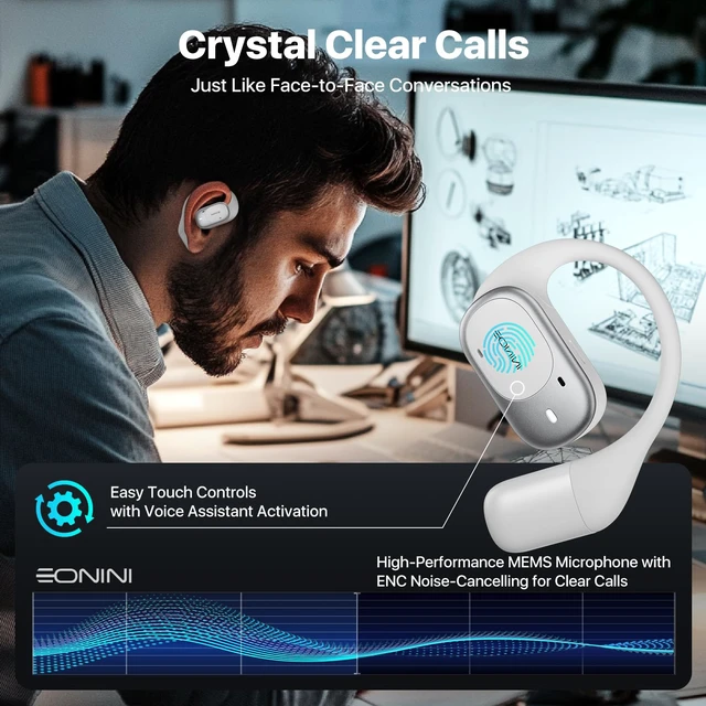 Alt view image 7 of 7 - Open-Ear Earbuds with Earhooks, LED Display Case, Lightweight & Secure Fit, All-Day Comfort, Stay-Aware Design, Clear Calls, 40H Playtime, IPX5 Waterproof Bluetooth 5.3 for Running, Gym