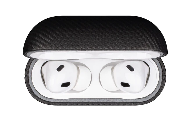 Alt view image 7 of 7 - Case for AirPods Pro 2 - Carbon Fiber Style PU Leather - Black Handmade Protective Hard Shell Cover - Vegan Leather & PC Dual Layer Protection - AirPods Pro 2nd Generation Case Cover