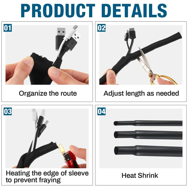 Alt view image 3 of 7 - Wire Loom Sleeve Kit, Split Sleeving with Heat Shrink, Tape & Ties Complete Vehicle Hose Protection, Multiple Sizes, Ideal for Automotive, Electronics and DIY