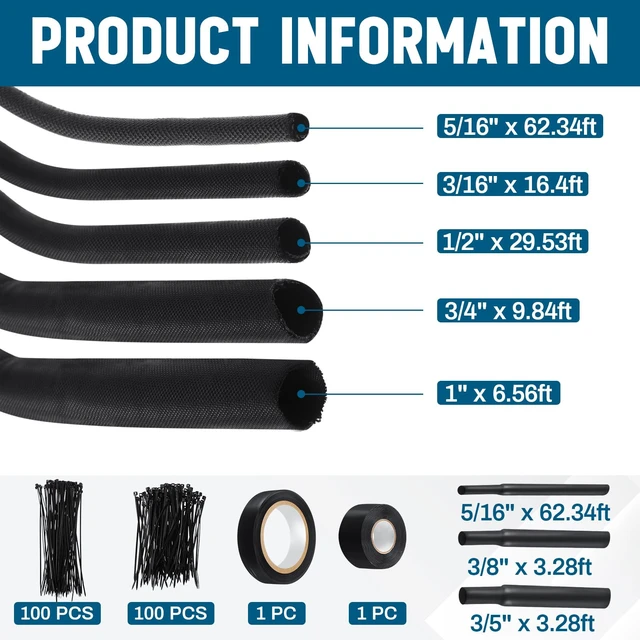 Alt view image 2 of 7 - Wire Loom Sleeve Kit, Split Sleeving with Heat Shrink, Tape & Ties Complete Vehicle Hose Protection, Multiple Sizes, Ideal for Automotive, Electronics and DIY