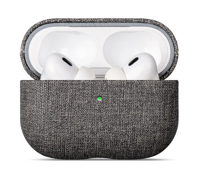 Alt view image 2 of 7 - Case for AirPods Pro 2 - Canvas Style PU Leather - Gray Handmade Protective Hard Shell Cover - Vegan Leather & PC Dual Layer Protection - AirPods Pro 2nd Generation Case Cover