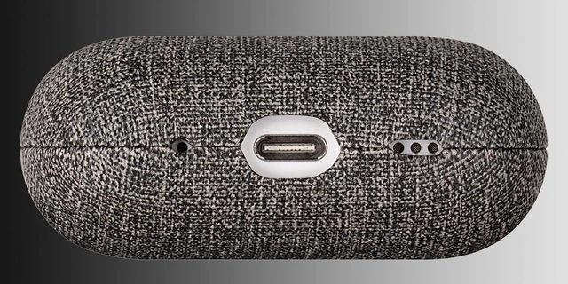 Alt view image 3 of 7 - Case for AirPods Pro 2 - Canvas Style PU Leather - Gray Handmade Protective Hard Shell Cover - Vegan Leather & PC Dual Layer Protection - AirPods Pro 2nd Generation Case Cover