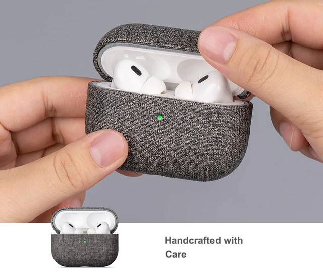 Alt view image 4 of 7 - Case for AirPods Pro 2 - Canvas Style PU Leather - Gray Handmade Protective Hard Shell Cover - Vegan Leather & PC Dual Layer Protection - AirPods Pro 2nd Generation Case Cover