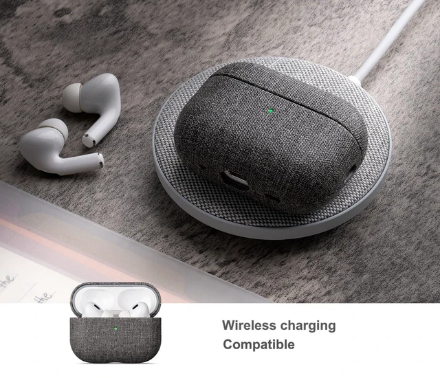 Alt view image 6 of 7 - Case for AirPods Pro 2 - Canvas Style PU Leather - Gray Handmade Protective Hard Shell Cover - Vegan Leather & PC Dual Layer Protection - AirPods Pro 2nd Generation Case Cover