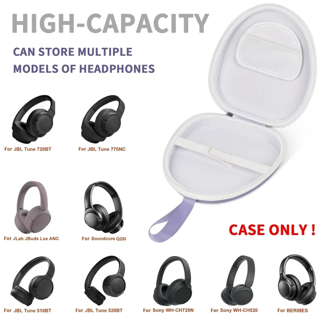 Alt view image 2 of 7 - Universal Headphone Case with Secure Strap and Cable Pocket, Purple Fits Most Foldable Over-Ear Headphones, 7.87 x 6.8 x 0.9 in Interior, for Students, Commuters and Music Fans, Case Only