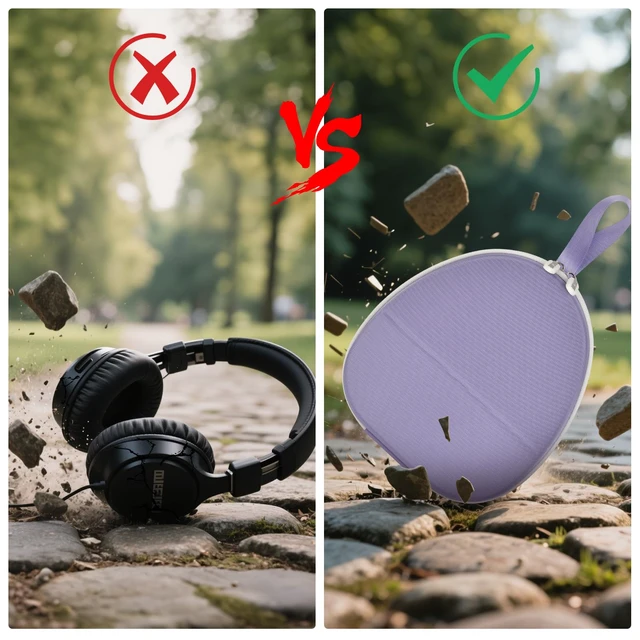 Alt view image 3 of 7 - Universal Headphone Case with Secure Strap and Cable Pocket, Purple Fits Most Foldable Over-Ear Headphones, 7.87 x 6.8 x 0.9 in Interior, for Students, Commuters and Music Fans, Case Only