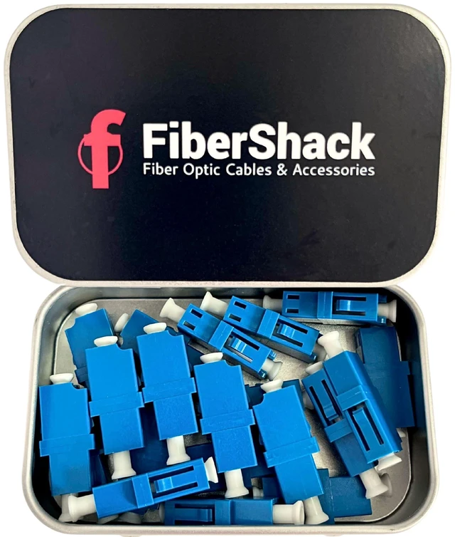 Main image of LC Coupler Tin - 20 Pack - Single Mode LC Fiber Couplers Set. LCUPC Fiber Adapters are Pre-Cleaned & Extend LCUPC Optical Cables. Connects SM Simplex or Duplex Cables