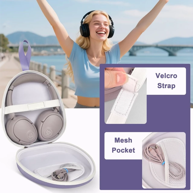 Alt view image 5 of 7 - Universal Headphone Case with Secure Strap and Cable Pocket, Purple Fits Most Foldable Over-Ear Headphones, 7.87 x 6.8 x 0.9 in Interior, for Students, Commuters and Music Fans, Case Only