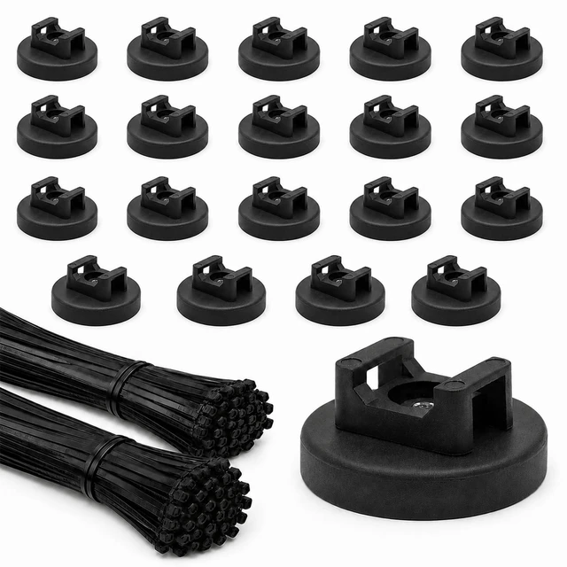 Main image of 20 Pcs 36 mm Magnetic Zip Tie Mount Base with 200 Black Zip Ties, 25 lb Pull Force Large Magnetic Cable Clips, Magnet Wire Holder and Cable Tie Mounts for Wire Cord Organizer on Steel Surfaces
