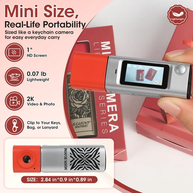 Alt view image 2 of 7 - Mini Keychain Digital Camera with 32GB Card, 270° Rotating Lens Y2K Pocket-Size Retro Keychain Camera, 2K Video Recording, 21 Filters, 1" Screen, 400mAh Battery, for Teens and Trave, Silver