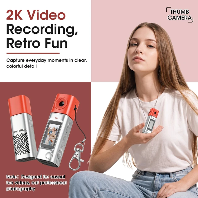 Alt view image 4 of 7 - Mini Keychain Digital Camera with 32GB Card, 270° Rotating Lens Y2K Pocket-Size Retro Keychain Camera, 2K Video Recording, 21 Filters, 1" Screen, 400mAh Battery, for Teens and Trave, Silver