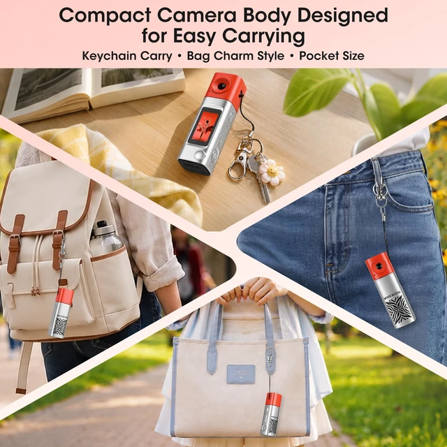 Alt view image 6 of 7 - Mini Keychain Digital Camera with 32GB Card, 270° Rotating Lens Y2K Pocket-Size Retro Keychain Camera, 2K Video Recording, 21 Filters, 1" Screen, 400mAh Battery, for Teens and Trave, Silver