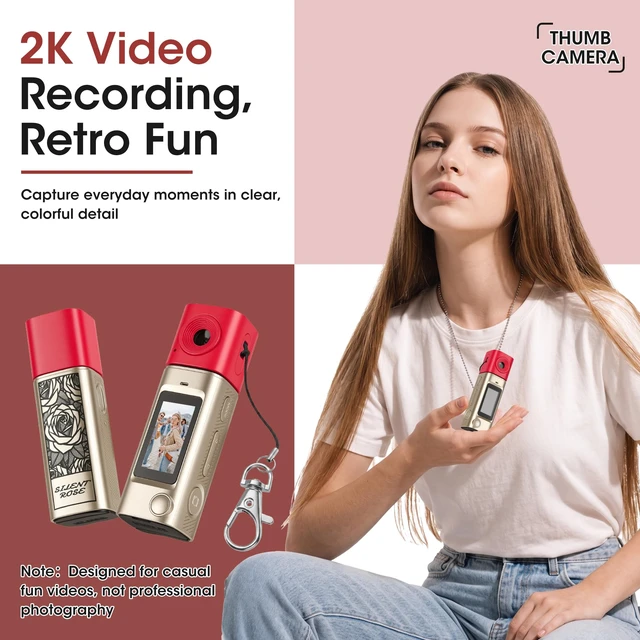 Alt view image 4 of 7 - Mini Keychain Digital Camera with 32GB Card, 270° Rotating Lens Y2K Pocket-Size Retro Keychain Camera, 2K Video Recording, 21 Filters, 1" Screen, 400mAh Battery, for Teens and Trave, Gold