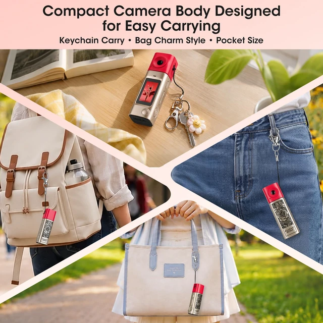 Alt view image 6 of 7 - Mini Keychain Digital Camera with 32GB Card, 270° Rotating Lens Y2K Pocket-Size Retro Keychain Camera, 2K Video Recording, 21 Filters, 1" Screen, 400mAh Battery, for Teens and Trave, Gold