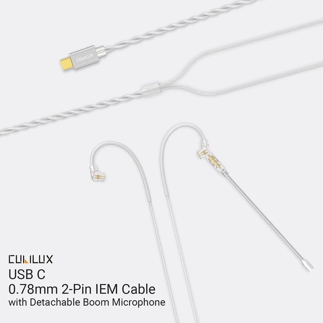 Alt view image 2 of 6 - USB Type C 2-Pin 0.78mm IEM Cable with Microphone, Silver Plated OFC Wires Replacement Cable with Detachable Boom MIC for Wan'er S.G, ZS10 Pro, ZS10 Pro X, ZSN PRO, ZSX, 4 Feet
