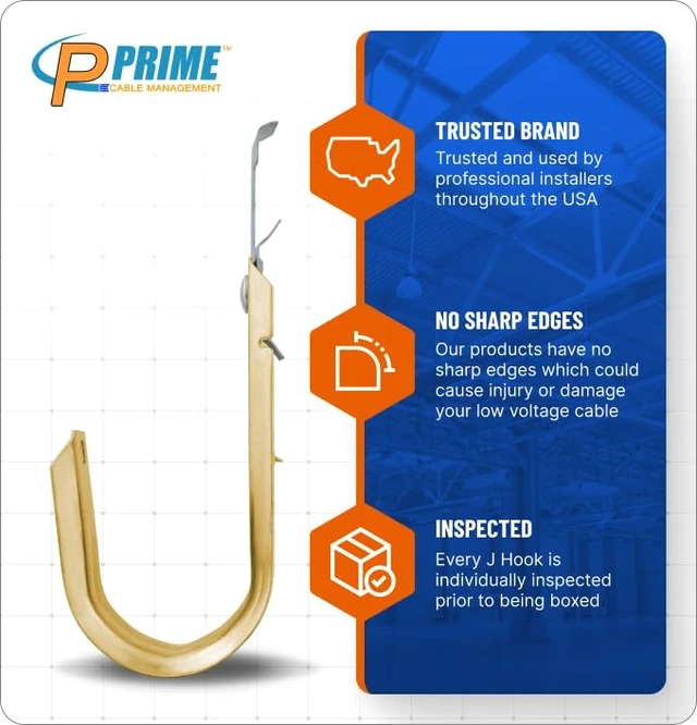 Alt view image 4 of 7 - Heavy Duty Metal Cable Support Batwing J-Hook Hangers with Bat Wing Clip for Ceiling Wire & Threaded Rod for Cable Management