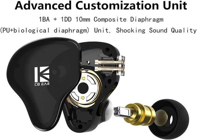 Alt view image 2 of 7 - KBEAR KS2 iem, in Ear Monitor Headphones Hybrid 1BA 1DD Wired Earbuds Stereo Bass HiFi IEM Earphone Noise Cancelling High Resolution with Detachable Cable for Running Gaming Sport(without mic, Black)