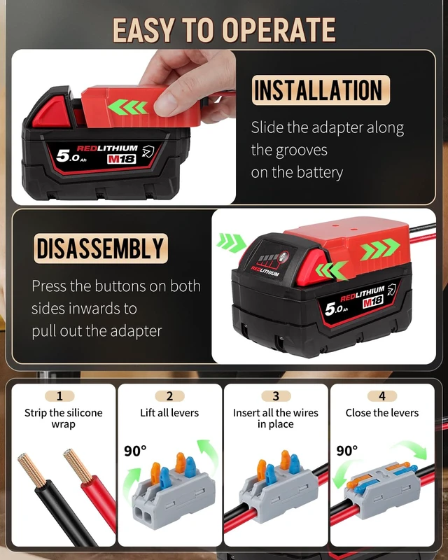 Alt view image 6 of 7 - 18 V to 12 V Step-Down Converter for Milwaukee M18 Battery, DC Power Adapter, Voltage Reducer Transformer 180 W Buck Converter Regulator for Golf Cart RC Car Truck Light & DIY