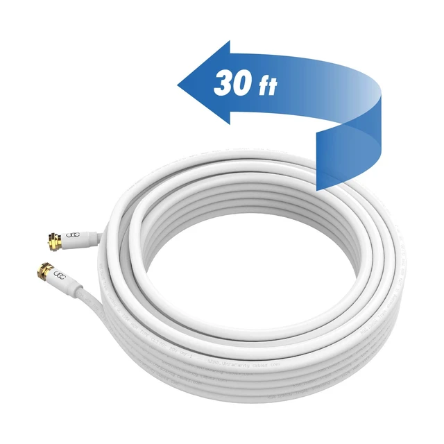 Alt view image 7 of 7 - RG6 Coaxial Cable 30 FT, CL3 White Coax Cord TV Cable Wire, in-Wall Rated-Digital Audio Video Satellite Cable Extension, Gold Plated Compression Connectors - White