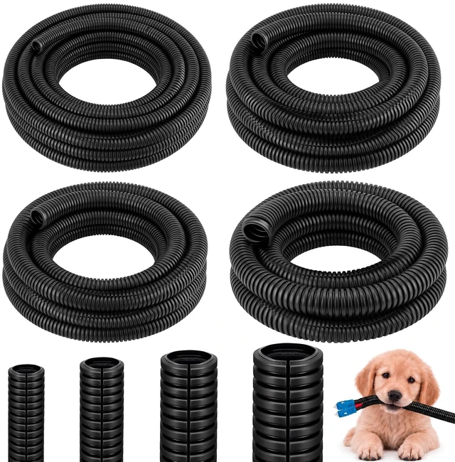 Main image of 60FT Split Wire Loom, 4pcs Flame Retardant PP Cable Sleeve Management Heat & Abrasion Resistant, Flexible Split Design, Durable Cable Protection, Automotive & Home Use, Long Lasting Protection