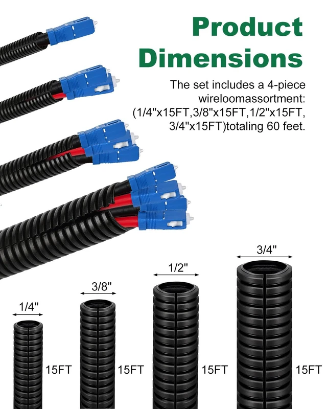 Alt view image 2 of 6 - 60FT Split Wire Loom, 4pcs Flame Retardant PP Cable Sleeve Management Heat & Abrasion Resistant, Flexible Split Design, Durable Cable Protection, Automotive & Home Use, Long Lasting Protection