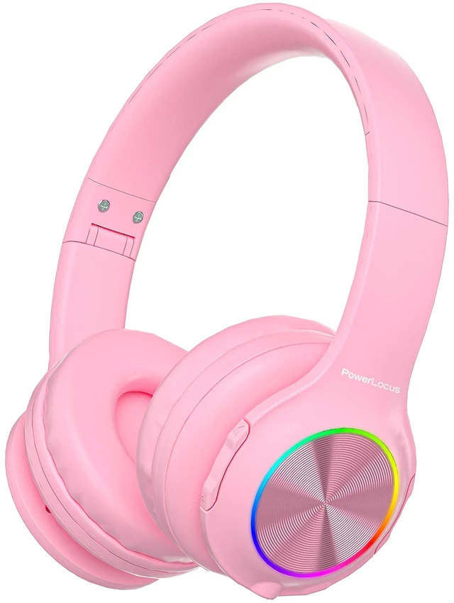 Main image of Kids Bluetooth Headphones, LED Lights, with Fabric Carry Case Over Ear Kids Wireless Headphones, 74/85/94dB Safe Volume, Micro SD, Wired Mode, HD Stereo, Built-in Mic for Travel/Tablet/PC