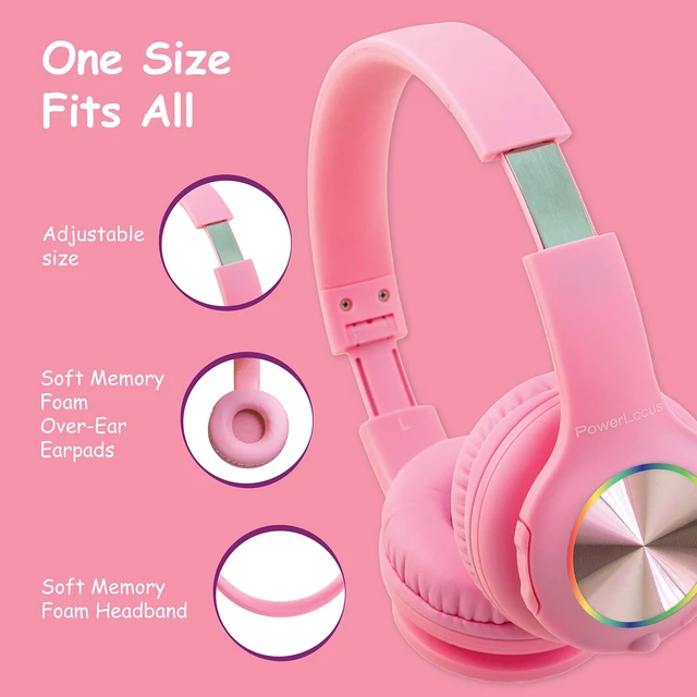 Alt view image 3 of 7 - Kids Bluetooth Headphones, LED Lights, with Fabric Carry Case Over Ear Kids Wireless Headphones, 74/85/94dB Safe Volume, Micro SD, Wired Mode, HD Stereo, Built-in Mic for Travel/Tablet/PC