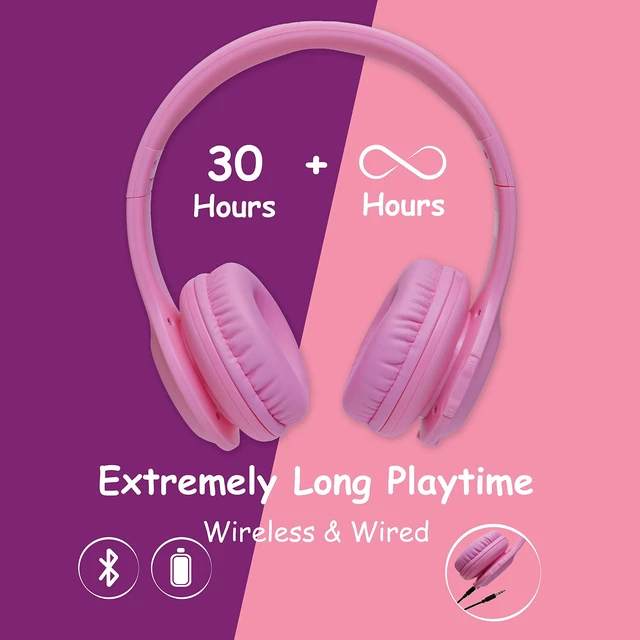 Alt view image 2 of 7 - Kids Bluetooth Headphones, LED Lights, with Fabric Carry Case Over Ear Kids Wireless Headphones, 74/85/94dB Safe Volume, Micro SD, Wired Mode, HD Stereo, Built-in Mic for Travel/Tablet/PC