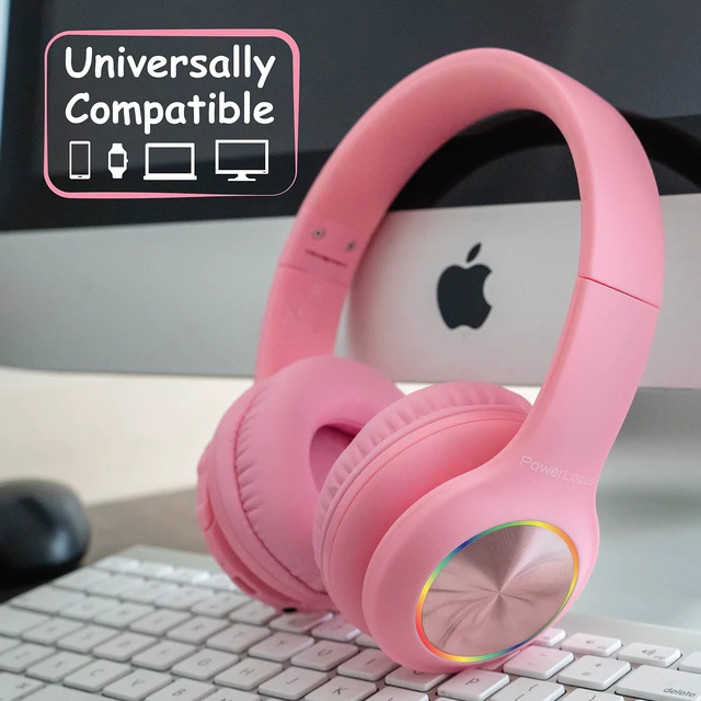 Alt view image 4 of 7 - Kids Bluetooth Headphones, LED Lights, with Fabric Carry Case Over Ear Kids Wireless Headphones, 74/85/94dB Safe Volume, Micro SD, Wired Mode, HD Stereo, Built-in Mic for Travel/Tablet/PC
