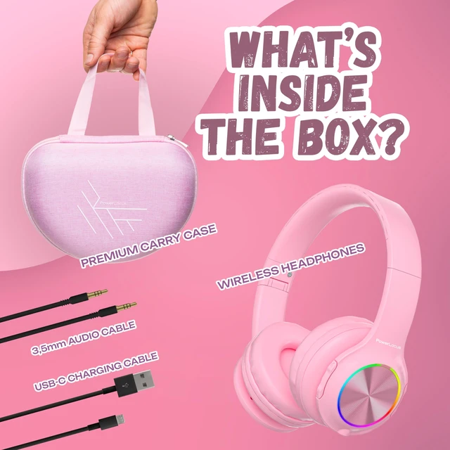 Alt view image 6 of 7 - Kids Bluetooth Headphones, LED Lights, with Fabric Carry Case Over Ear Kids Wireless Headphones, 74/85/94dB Safe Volume, Micro SD, Wired Mode, HD Stereo, Built-in Mic for Travel/Tablet/PC