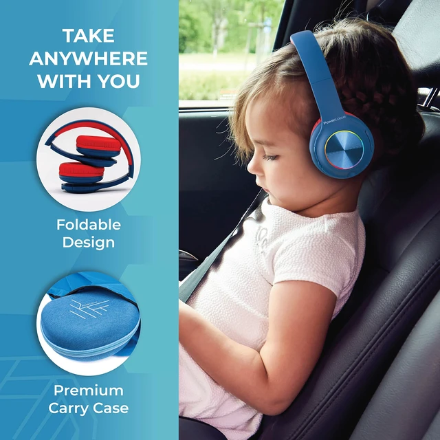 Alt view image 6 of 7 - Kids Bluetooth Headphones, LED Lights, with Fabric Carry Case Over Ear Kids Wireless Headphones, 74/85/94dB Safe Volume, Micro SD, Wired Mode, HD Stereo, Built-in Mic for Travel/Tablet/PC