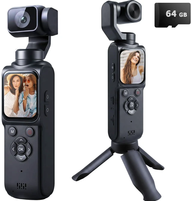 Main image of 4K Vlogging Camera Pocket Cam with Face Tracking, 64GB Card Body Camera Action Cam with 330° Rotating Lens, WiFi, Handheld POV Cameras, Vlog Cam for YouTube, TikTok, Travel, Daily Life