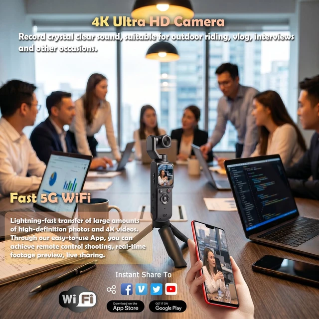 Alt view image 4 of 7 - 4K Vlogging Camera Pocket Cam with Face Tracking, 64GB Card Body Camera Action Cam with 330° Rotating Lens, WiFi, Handheld POV Cameras, Vlog Cam for YouTube, TikTok, Travel, Daily Life