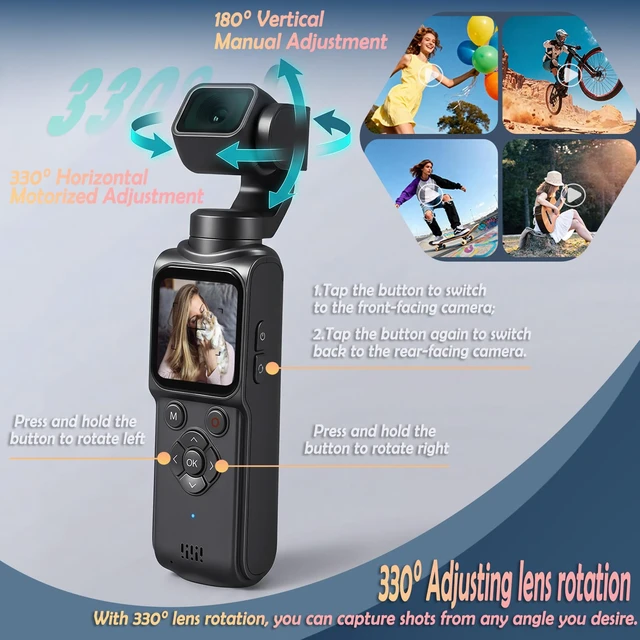 Alt view image 5 of 7 - 4K Vlogging Camera Pocket Cam with Face Tracking, 64GB Card Body Camera Action Cam with 330° Rotating Lens, WiFi, Handheld POV Cameras, Vlog Cam for YouTube, TikTok, Travel, Daily Life