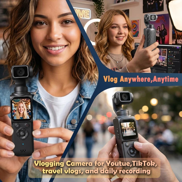 Alt view image 6 of 7 - 4K Vlogging Camera Pocket Cam with Face Tracking, 64GB Card Body Camera Action Cam with 330° Rotating Lens, WiFi, Handheld POV Cameras, Vlog Cam for YouTube, TikTok, Travel, Daily Life