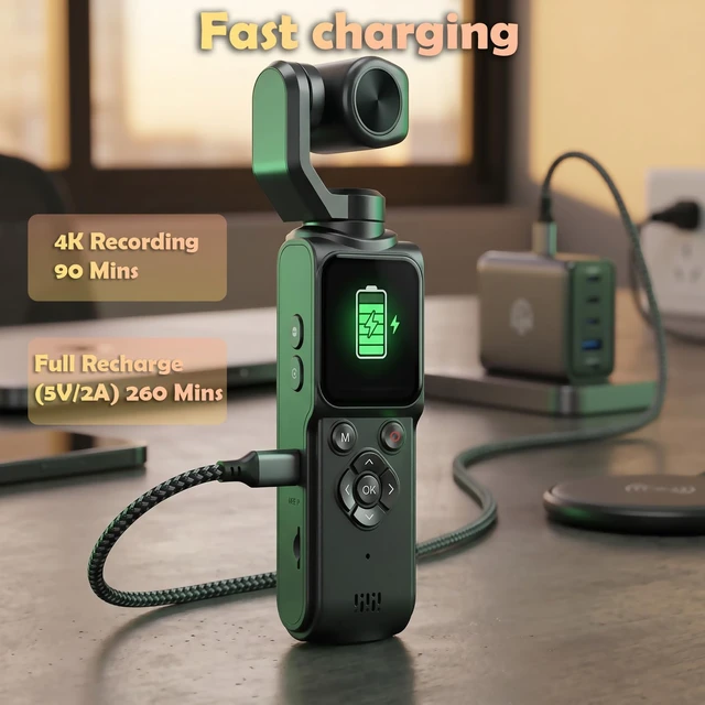 Alt view image 7 of 7 - 4K Vlogging Camera Pocket Cam with Face Tracking, 64GB Card Body Camera Action Cam with 330° Rotating Lens, WiFi, Handheld POV Cameras, Vlog Cam for YouTube, TikTok, Travel, Daily Life