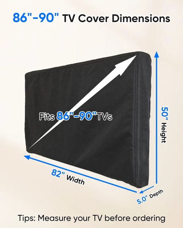 Alt view image 3 of 7 - Outdoor TV Cover 86-90 inch with Zipper,Weatherproof Cover Size 82" W x 50" H Waterproof for Outside Flat Screen TVs, Soft Non Scratch Interior,600D Thick Fabric Protector-Black