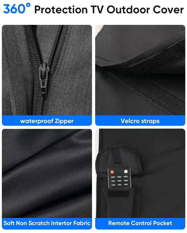 Alt view image 6 of 7 - Outdoor TV Cover 86-90 inch with Zipper,Weatherproof Cover Size 82" W x 50" H Waterproof for Outside Flat Screen TVs, Soft Non Scratch Interior,600D Thick Fabric Protector-Black