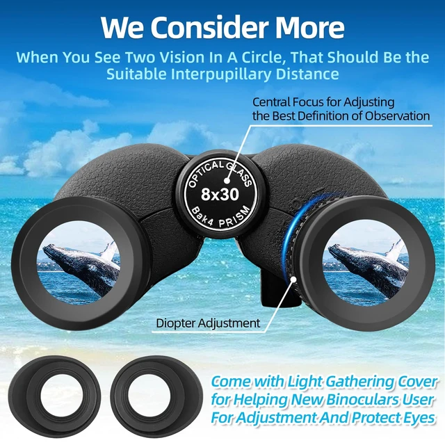 Alt view image 5 of 5 - 8x30 Compact Waterproof Binoculars for Adults 8x30, Compact, Waterproof, LIght Weight, High Power, Adults & Kids, Travel, Hiking, Bird-Watching, Cruise, Concert, Sport